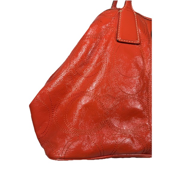 Coach Patent Leather Signature Tote Kisslock Purse Orange Pink Y2K - Picture 2 of 16